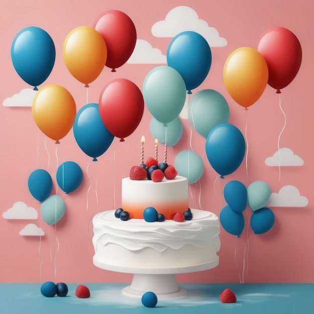 torta di compleanno con palloncini torta di compleanno con palloncini illustrazione 3D di palloncini con torta