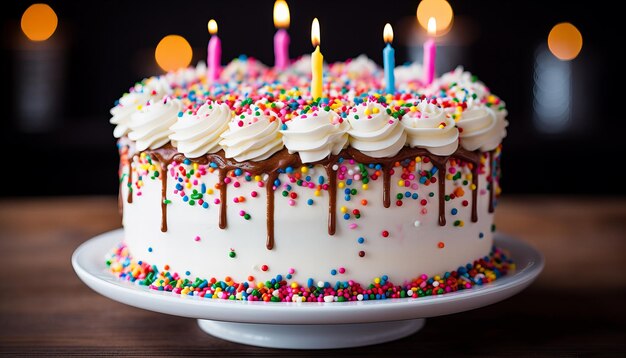 Torta di compleanno con spruzzatura colorata