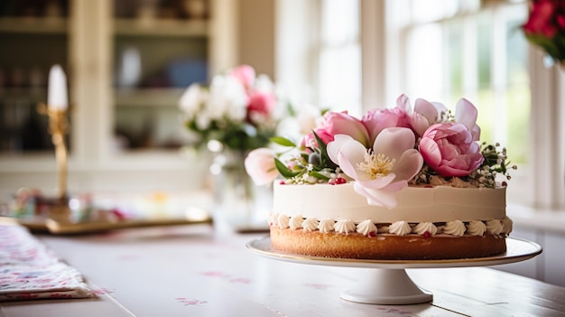 Torta di compleanno fatta in casa nella campagna inglese cucina cottage cibo e ricetta di cottura per le vacanze