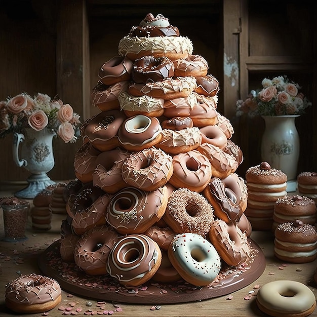 Torta di compleanno festiva con ciambella Concetto creativo di dessert Ai generativo