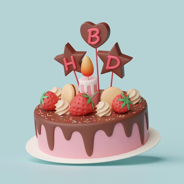 Torta di compleanno per una festa di celebrazione Happy Birthday illustrazione 3d