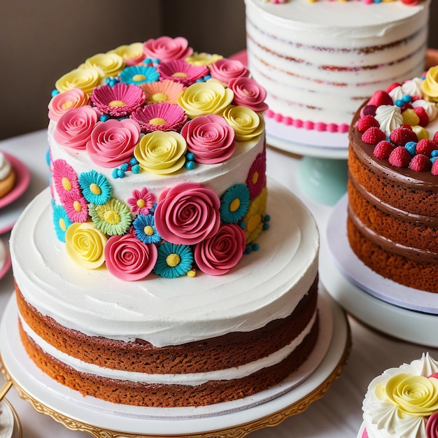 Torta di compleanno realistica e deliziosa con intricate decorazioni fondente