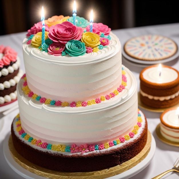 Torta di compleanno realistica e deliziosa con intricate decorazioni fondente