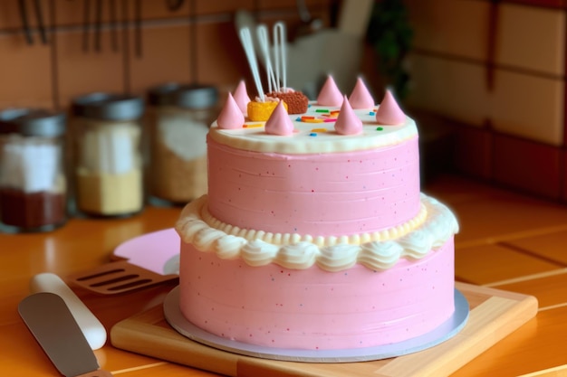 torta di compleanno sul tavolo della cucina pubblicità professionale fotografia di cibo