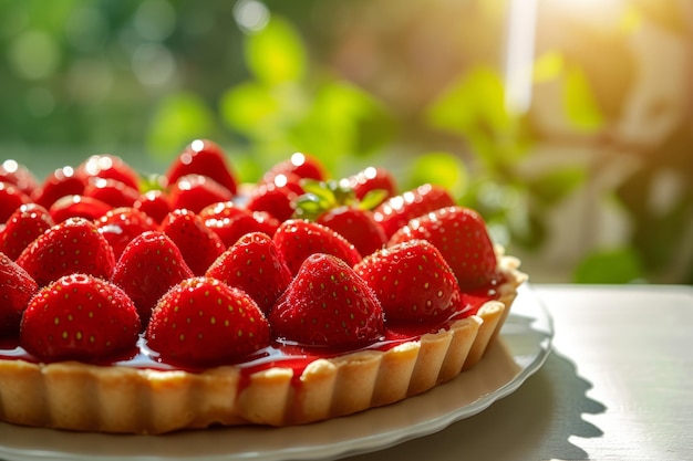 Torta di fragole fresche con crema di vaniglia dessert dolce IA generativa