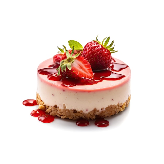 Torta di fragole isolata Cheesecake Pasticceria Crema di formaggio Dessert Torta di formaggio alla fragola su sfondo bianco Illustrazione AI generativa astratta