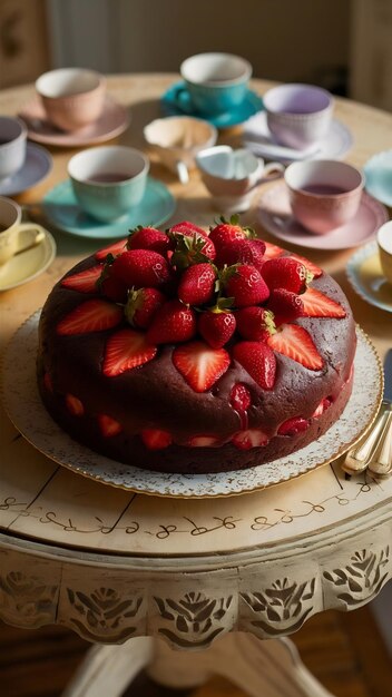 Torta di fragole su un tavolo di legno