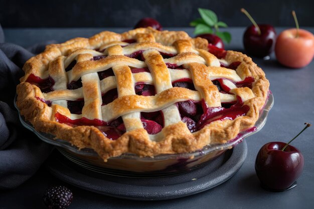 Torta di frutta classica con crosta friabile e ripieno succoso creata con l'IA generativa