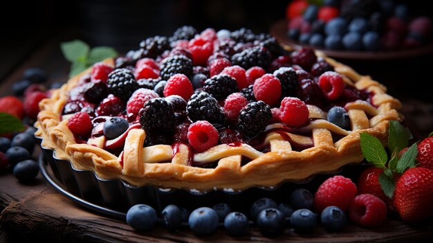 torta di frutti di bosco fatta in casa su uno sfondo scuro