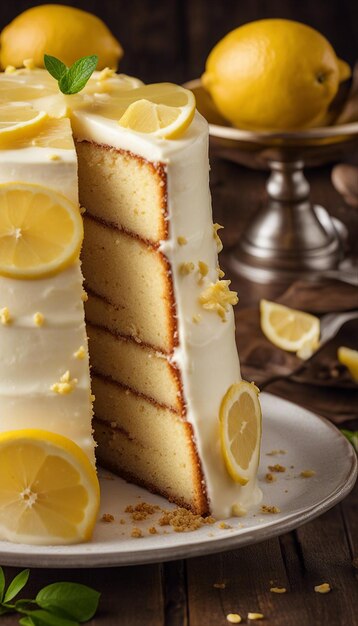 Torta di limonata posta su un tavolo di legno rustico