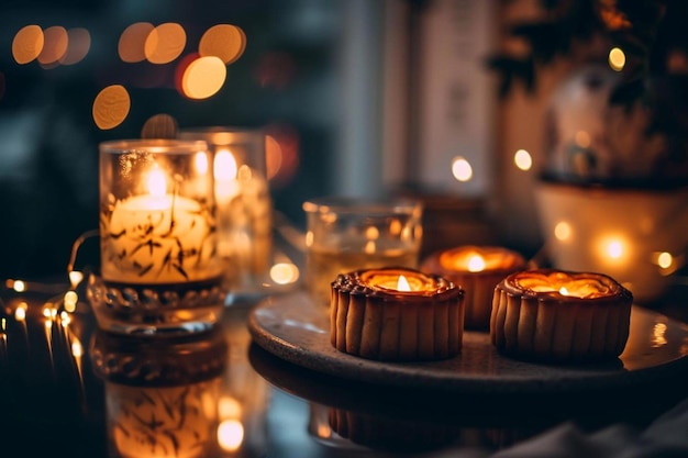 Torta di luna piatto di capodanno pasticcini cinesi cibo asiatico