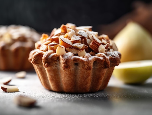 Torta di mele fatta in casa su sfondo di legno IA generativa