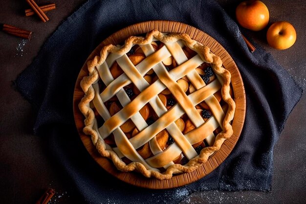 Torta di mele su sfondo scuro IA generativa