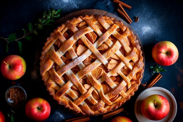 Torta di mele su uno sfondo scuro IA generativa