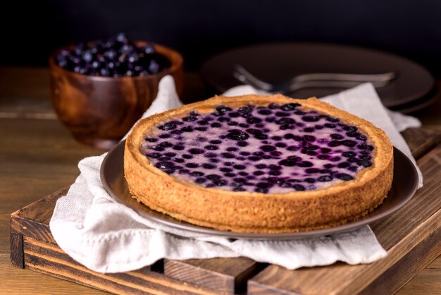 Torta Di Mirtilli Gustosa Fatta In Casa Con Fondo In Legno Dessert Di Bacche