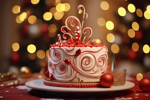 Torta di Natale festiva decorativa con turbinii in picchiata Illustrazione AI generativa