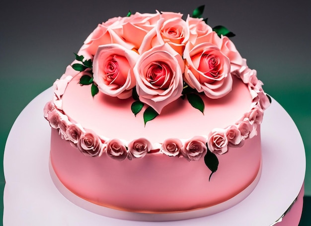 Torta di nozze a crema rosa decorata con rose fresche