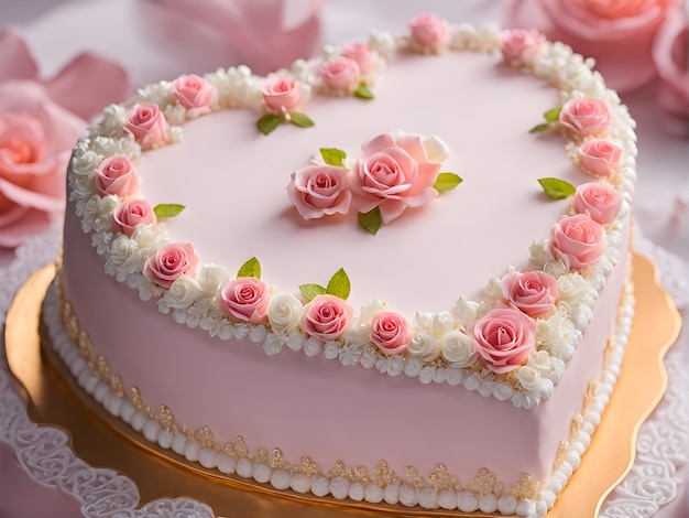 torta di nozze pastello a forma di cuore con rose