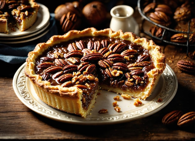 Torta di pecan su un tavolo di legno rustico