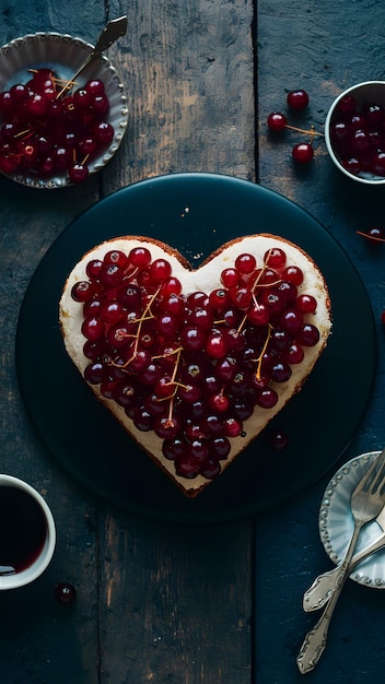Torta di ribes rosso a forma di cuore per l'ispirazione del dessert Vertical Mobile Wallpaper