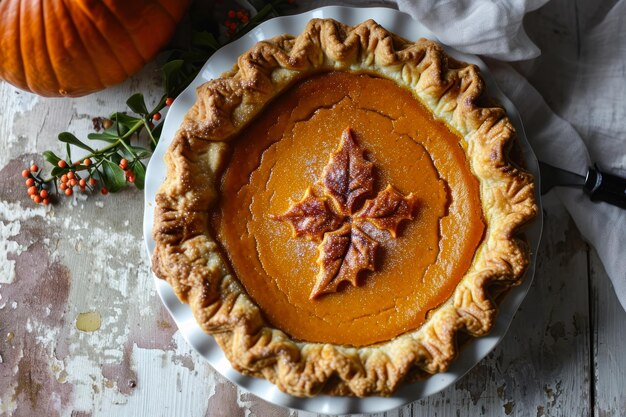 Torta di zucca a tema autunnale con disegno a foglia