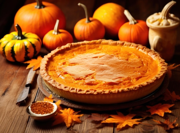 Torta di zucca autunnale su fondo rustico