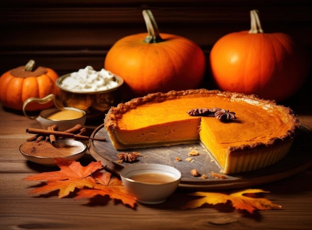 Torta di zucca autunnale su fondo rustico