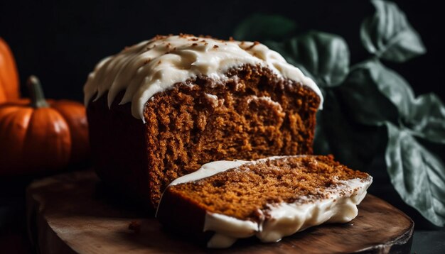 Torta di zucca fatta in casa con indulgenza panna montata generata da AI