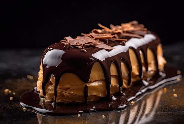 Torta Eclair Al Cioccolato Delizioso Dessert Eclair Cacao Eclair Astratto Generativo AI Illustrazione