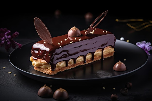 Torta Eclair Al Cioccolato Delizioso Dessert Eclair Cacao Eclair Astratto Generativo AI Illustrazione