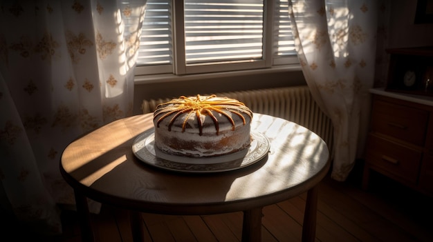 torta fatta in casa sul tavolo alla luce del mattino