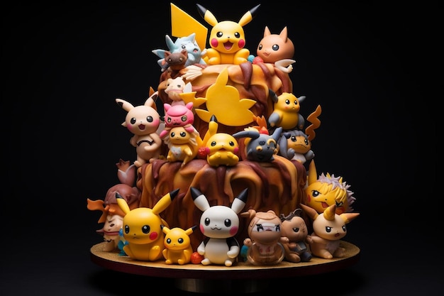 Torta giocosa a tema Pokemon con Pikachu e amici