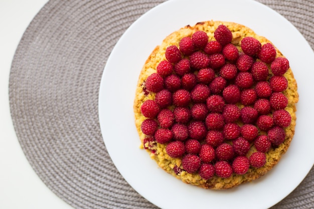 Torta luminosa del lampone su una zolla