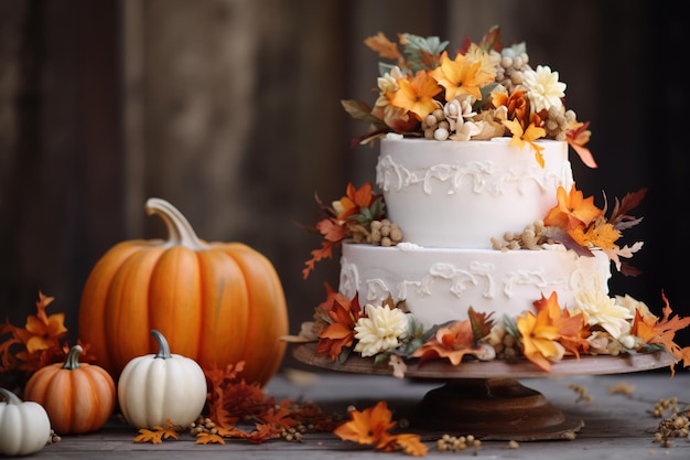 Torta nuziale eleganza autunnale nello splendore stagionale