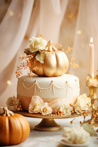 Torta nuziale eleganza autunnale nello splendore stagionale