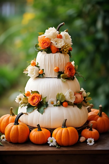 Torta nuziale eleganza autunnale nello splendore stagionale