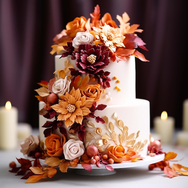 Torta nuziale fresca bouquet di fiori eleganza rosa crema indulgente generata da ai