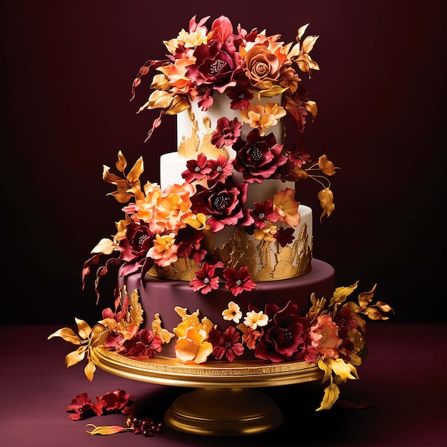 Torta nuziale fresca bouquet di fiori eleganza rosa crema indulgente generata da ai