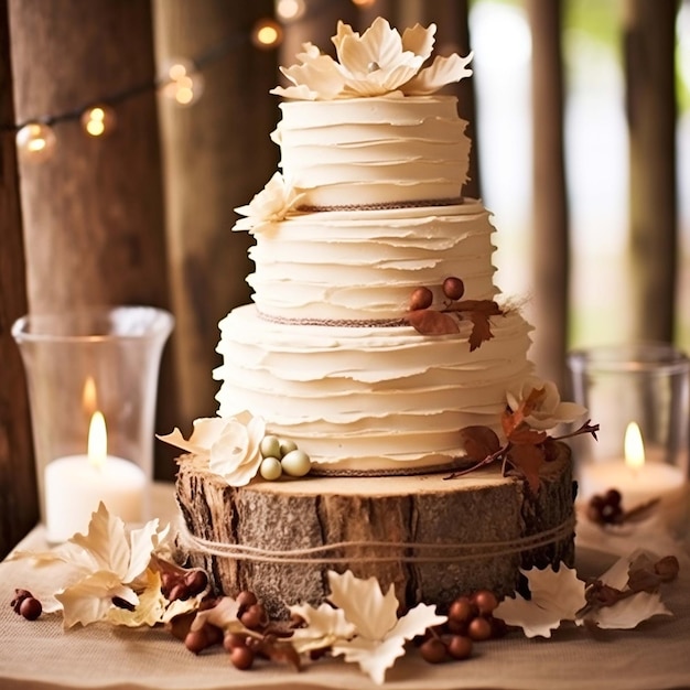 Torta nuziale fresca bouquet di fiori eleganza rosa crema indulgente generata da ai