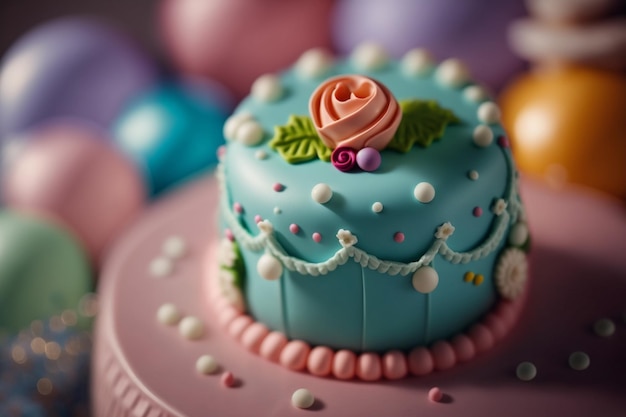 Torta per bambini sul tavolo con decorazione di compleanno sullo sfondo La festa del primo anno è per celebrare il primo compleanno del bambino ma anche per celebrare il primo compleanno della madre