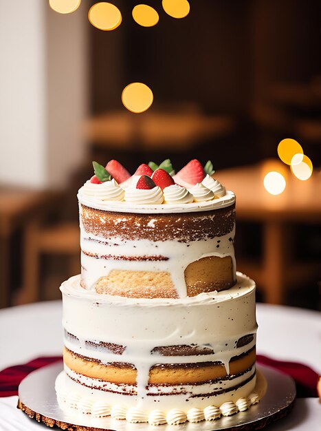 Torta realistica ristorante accogliente illuminazione calda