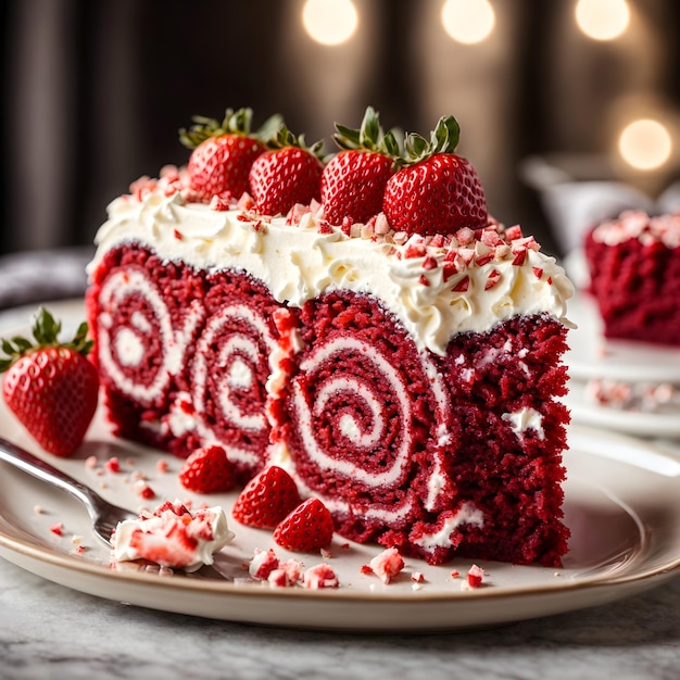 Torta Red Velvet Roll con crema alle fragole