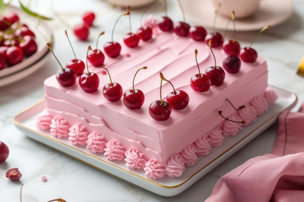 Torta rosa con ciliegie