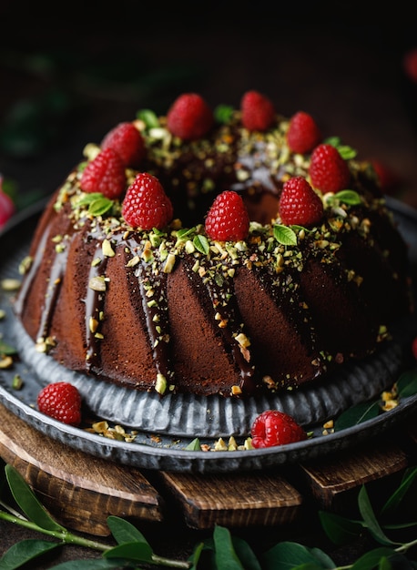 Torta rotonda al cioccolato. Muffin al cioccolato con lampone.