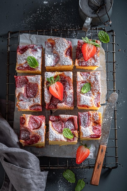 Torta rustica e fresca alle fragole a base di pasta lievitata