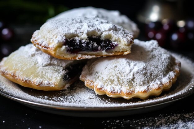 Torte a mani di mirtillo con crosta squamosa spruzzata di zucchero in polvere Miglior immagine di mirtillo