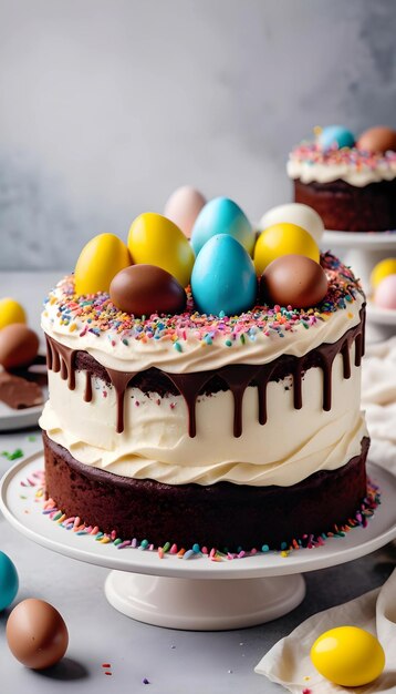 torte al cioccolato con uova sopra e spruzzate colorate