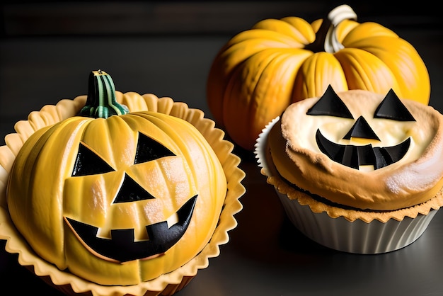 Torte con faccia di zucca per Halloween Contenuti generati dall'intelligenza artificiale