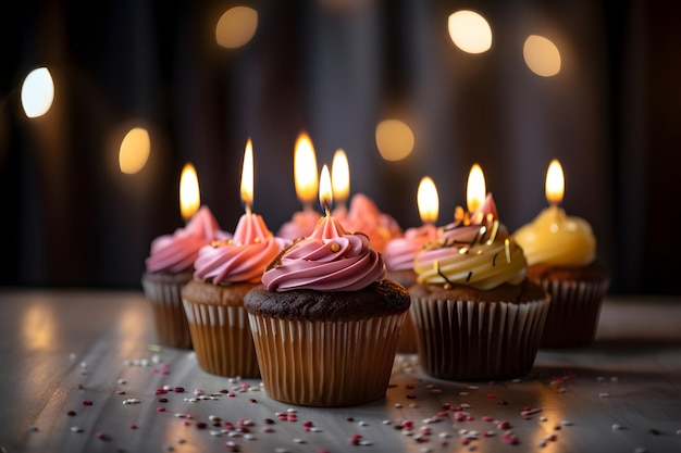 Torte di compleanno con candele concetto di festa di compleanno IA generativa