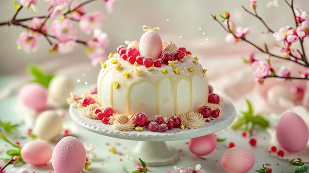 Torte di Pasqua con eleganti gioielli di mastice e bacche